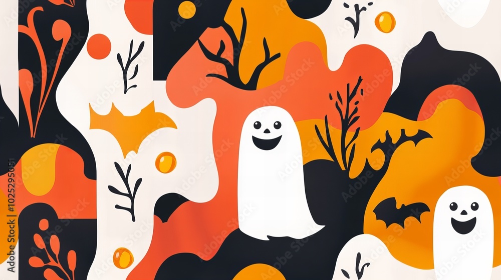 A Halloween themed drawing of a ghost and bats A Halloween themed drawing of a ghost and bats