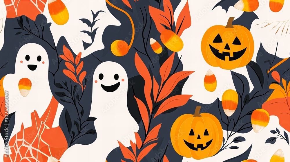 A Halloween themed drawing of a pumpkin, a ghost, and a witch A Halloween themed drawing of a pumpkin, a ghost, and a witch