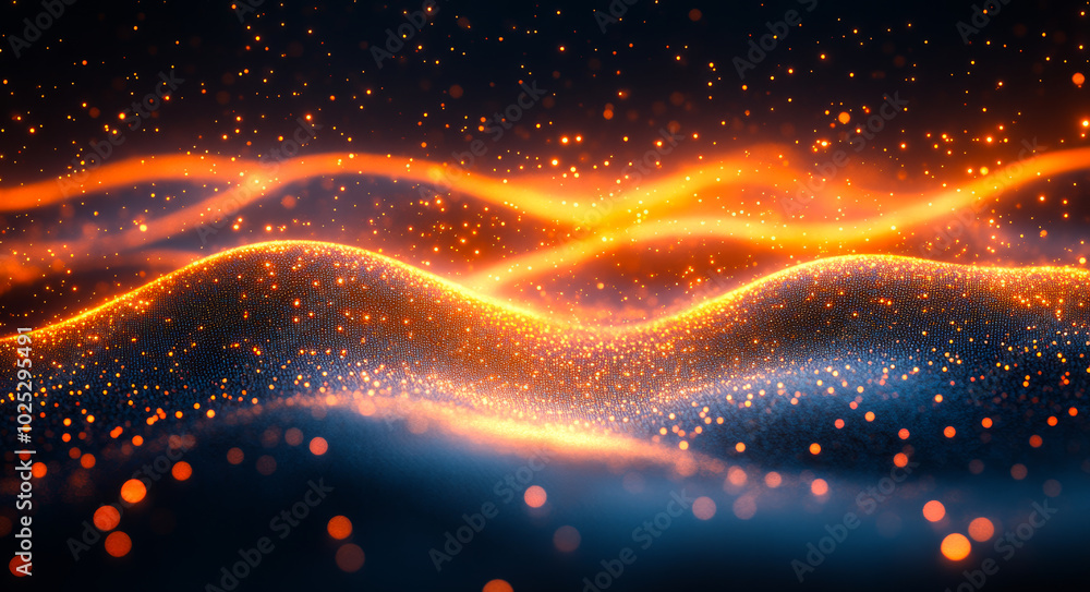 A bright orange and blue sky with a lot of sparkles. The sky is filled with a lot of sparkles and the colors are bright and vibrant A bright orange and blue sky with a lot of sparkles. The sky is filled with a lot of sparkles and the colors are bright and vibrant