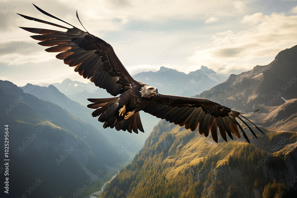 vulture flying in a massive mountain range, vulture flying in the mountains vulture flying in a massive mountain range, vulture flying in the mountains