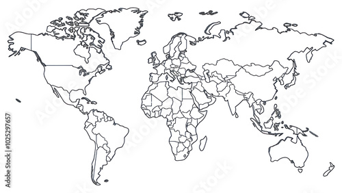 Fototapeta Naklejka Na Ścianę i Meble -  PNG  World map sketch drawing white.