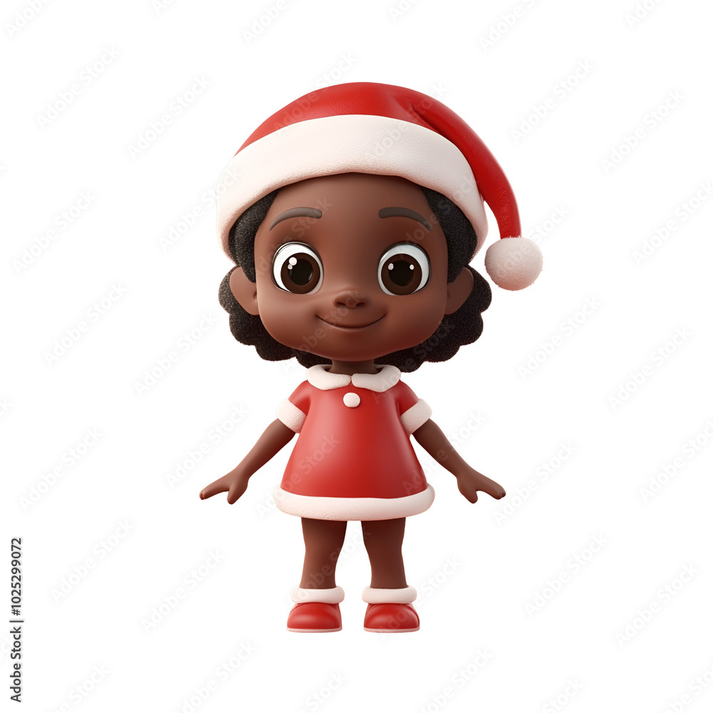 3D Render Cartoon Christmas Character Illustration: Black African Girl Wearing Santa Claus Hat, Isolated on Transparent Background, PNG 3D Render Cartoon Christmas Character Illustration: Black African Girl Wearing Santa Claus Hat, Isolated on Transparent Background, PNG