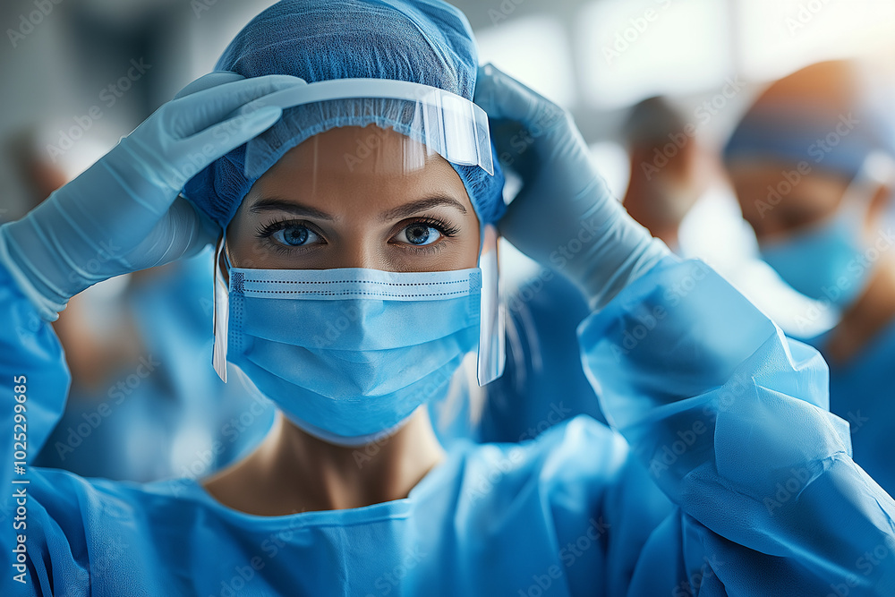 Healthcare professional preparing for surgery in a medical facility Healthcare professional preparing for surgery in a medical facility