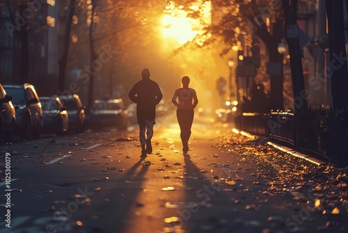 Active Duo Embracing Urban Fitness on Busy City Streets