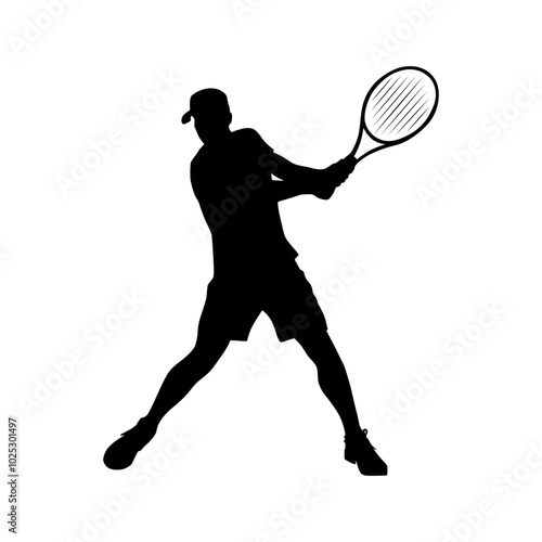 Black and white silhouette of a male tennis player