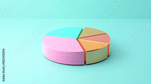 3D pie chart with metallic colors on a mint green background generative ai