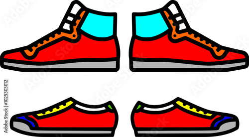 Sneaker Vector Set, High-Top Sneakers Illustrations, Trendy Athletic Footwear Designs, Stylish Sports Shoes, Comfortable Casual Sneakers, Fashionable High-Top Styles