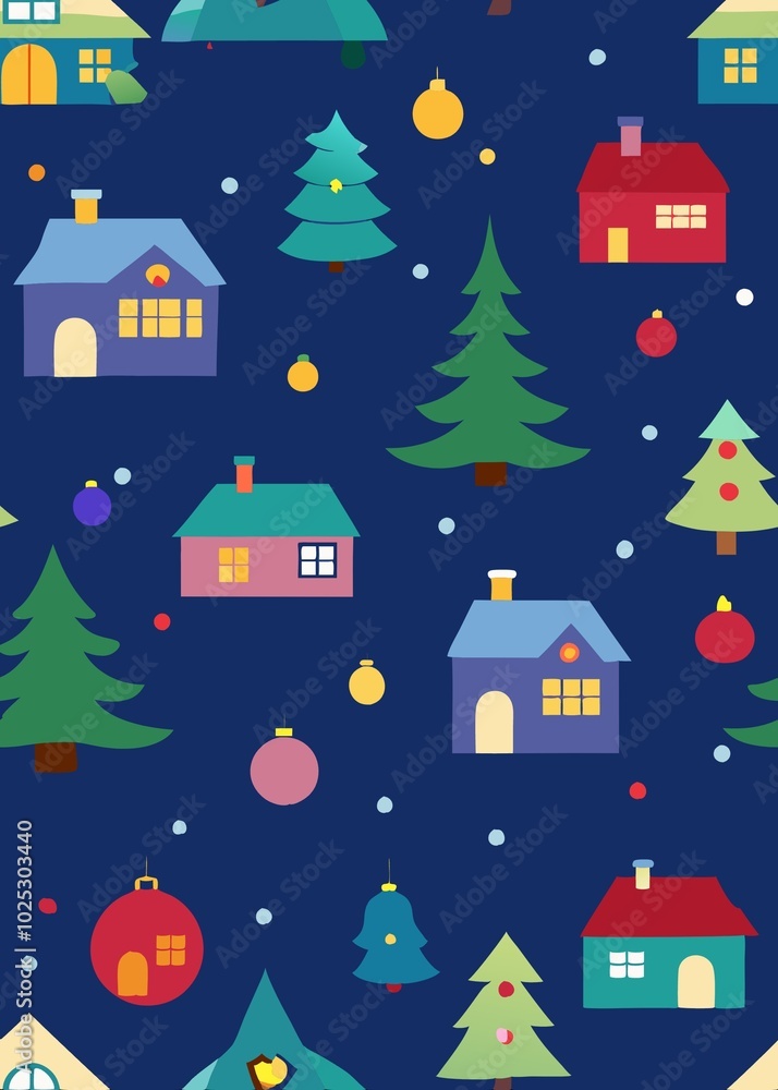 Fototapeta premium christmas background with houses and trees