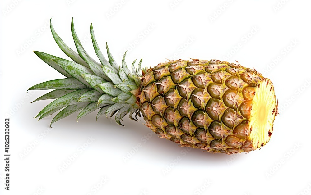 A high-resolution image of a perfectly ripe pineapple isolated on a pure white background. A high-resolution image of a perfectly ripe pineapple isolated on a pure white background.