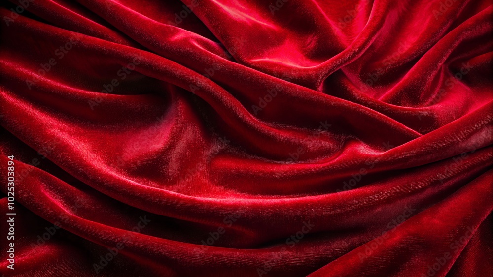 Fototapeta premium Red velvet fabric forming elegant wavy folds background