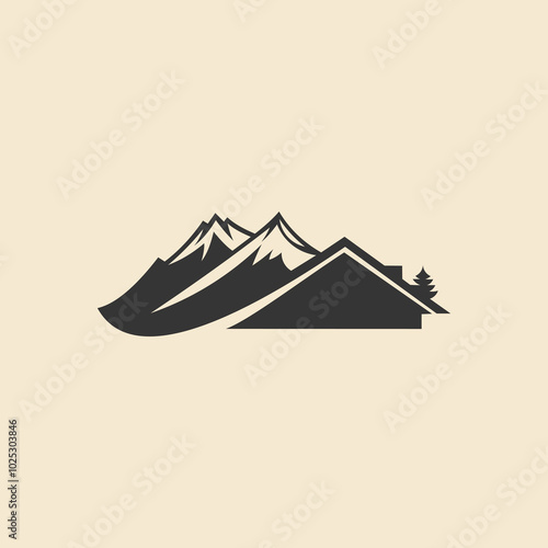 simple mountain and roof house design logo