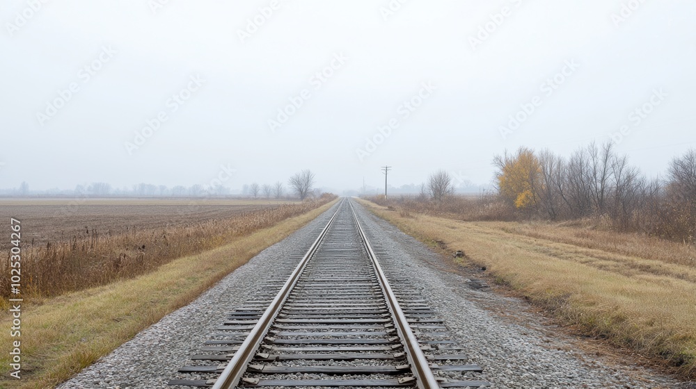 Single railroad track disappearing into the distance, minimal background. Single railroad track disappearing into the distance, minimal background.
