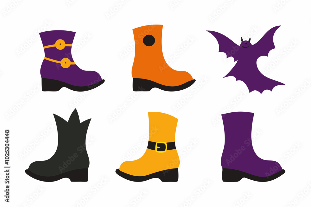 set of 6 different Halloween boot hand drawn elements collection cut out vector illustration.white background set of 6 different Halloween boot hand drawn elements collection cut out vector illustration.white background