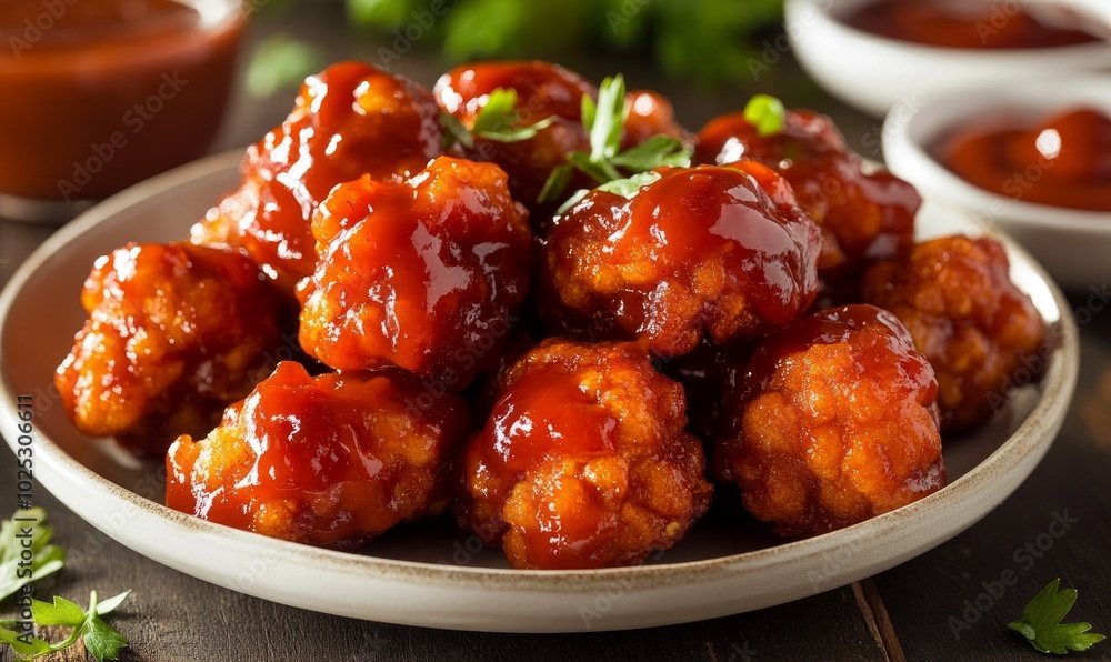 Barbecue cauliflower wings and sauce kept on table