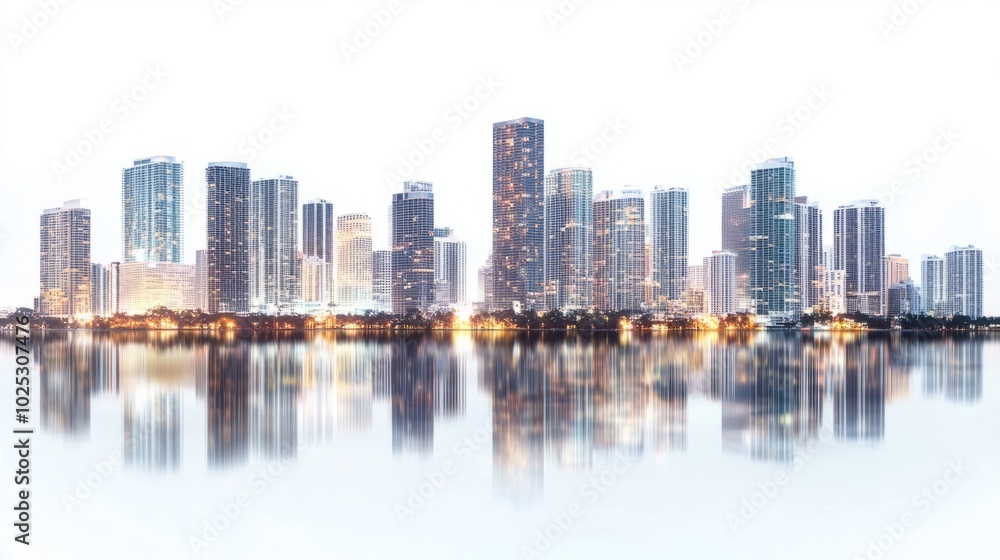 Obraz premium illuminated buildings reflecting in the water generative ai