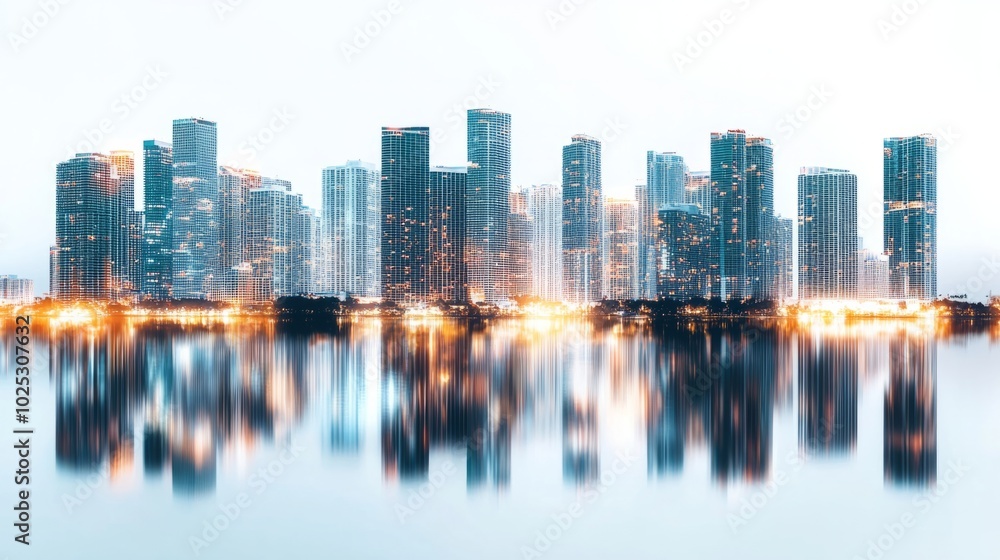 Obraz premium illuminated buildings reflecting in the water generative ai