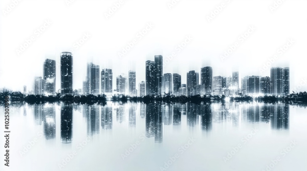 Fototapeta premium illuminated buildings reflecting in the water generative ai