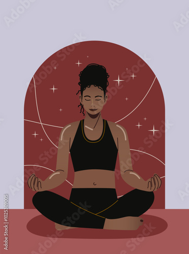 Wallpaper Mural Woman sitting in yoga pose with simple cosmic background. Young woman practicing yoga. Workout and meditation. Wellness concept. Torontodigital.ca