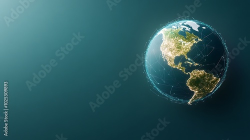 Fototapeta Naklejka Na Ścianę i Meble -  Global Network Hub Visualization: An image showing Earth with network hubs glowing at different points around the globe. 