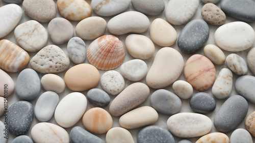 Seashell Among Smooth Pebbles, Natural Stone Arrangement