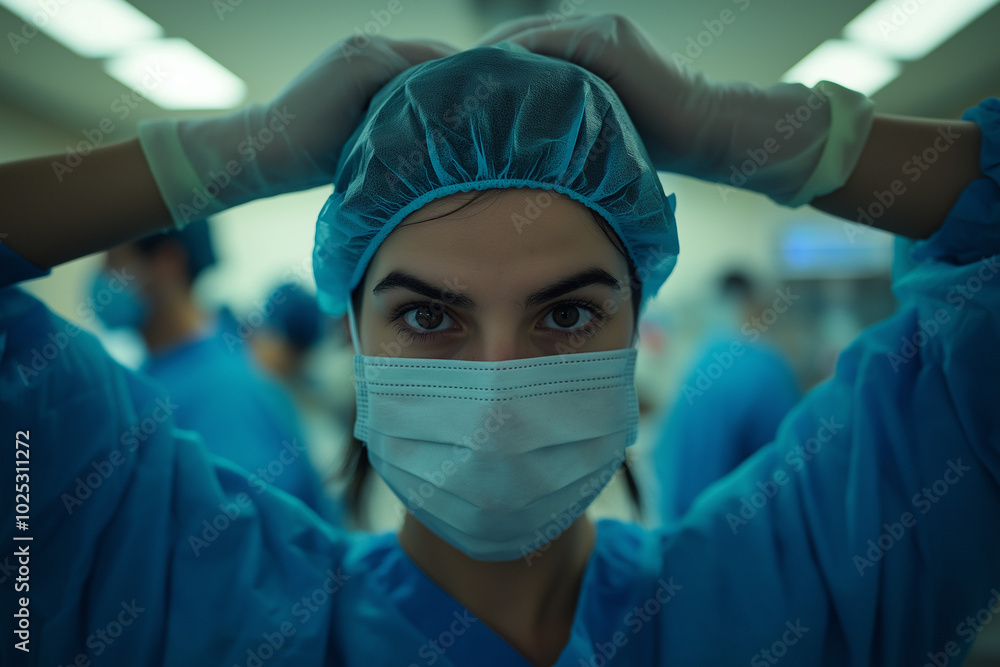 Healthcare worker preparing for surgery in a medical facility Healthcare worker preparing for surgery in a medical facility