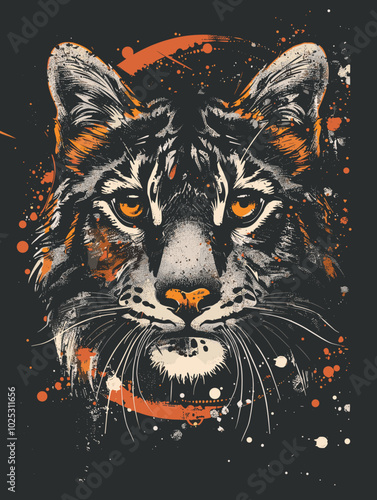 Tattoo art tiger. Hand drawing on black background. Vector illustration.