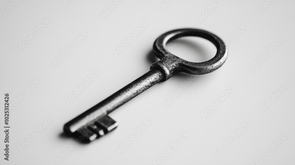 Old-fashioned skeleton key on a plain background, minimalistic and nostalgic. Old-fashioned skeleton key on a plain background, minimalistic and nostalgic.