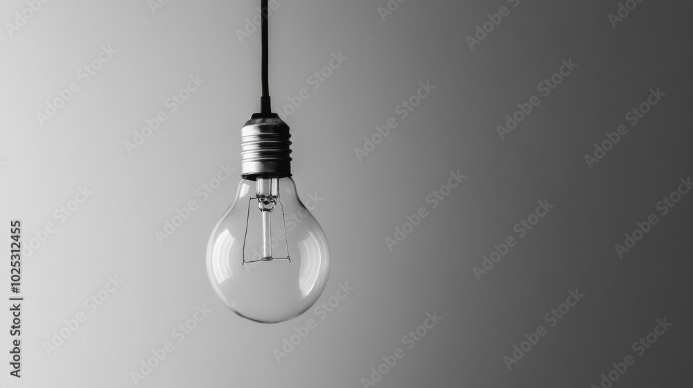 Simple light bulb hanging against a neutral background, representing ideas and innovation. Simple light bulb hanging against a neutral background, representing ideas and innovation.
