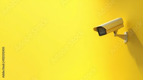 Surveillance camera on a yellow background, AI security and control concept. Minimalistic image with minimal details.