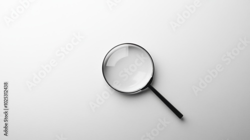 Simple magnifying glass lying on a white surface, search or focus.