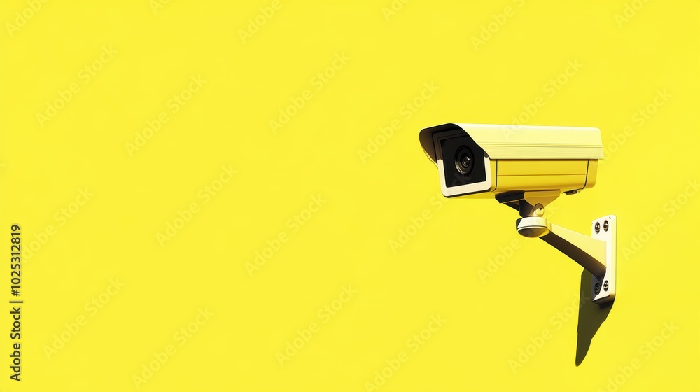 Surveillance camera on a yellow background, AI security and control concept. Minimalistic image with minimal details. Surveillance camera on a yellow background, AI security and control concept. Minimalistic image with minimal details.