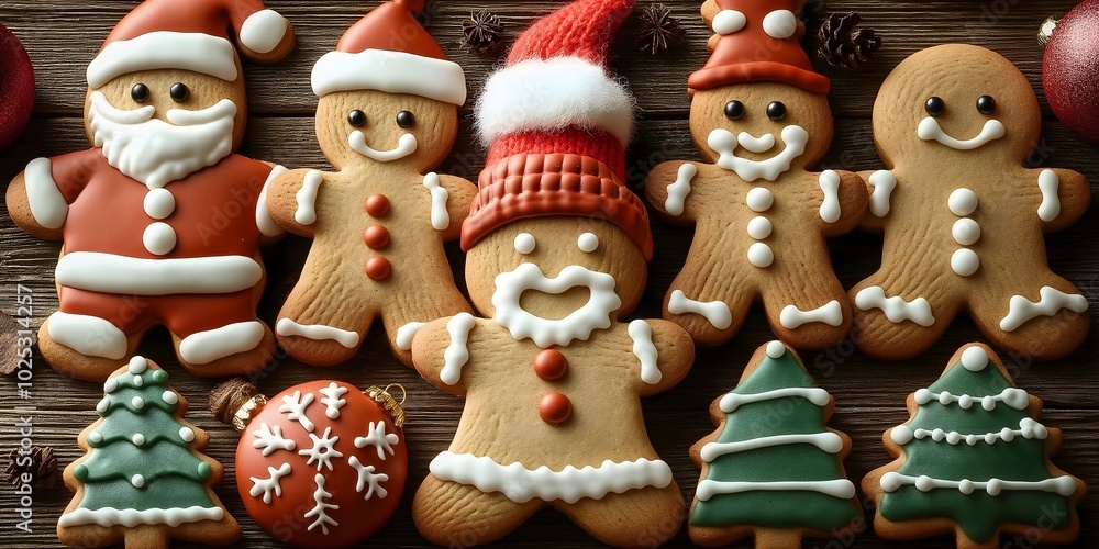 Gingerbread cookies shaped like Santa captures the festive spirit of Christmas baking, dessert food print for Xmas, holiday celebrations, and National Gingerbread Day Gingerbread cookies shaped like Santa captures the festive spirit of Christmas baking, dessert food print for Xmas, holiday celebrations, and National Gingerbread Day