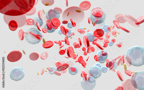 3d illustration with the movement of blood components. 3d animation with the movement of blood components. 