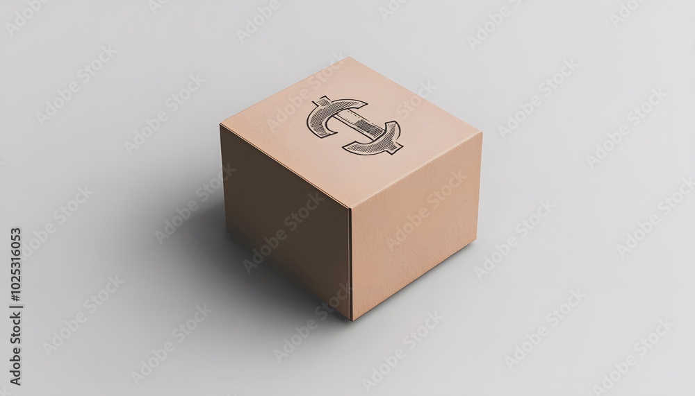A minimalistic wooden cube with an anchor design, perfect for nautical themes and modern home decor. A minimalistic wooden cube with an anchor design, perfect for nautical themes and modern home decor.