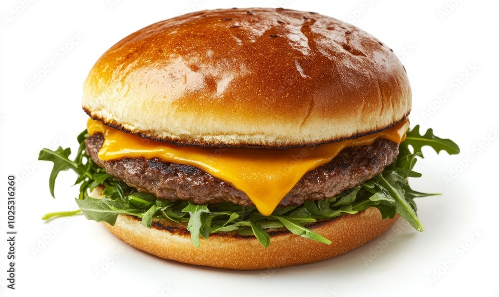 Cheeseburger with rocket in a brioche bun Cheeseburger with rocket in a brioche bun