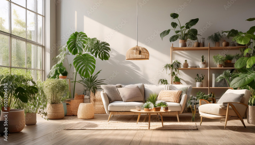 custom made wallpaper toronto digitalLush indoor plants surround a cozy, well-lit living space