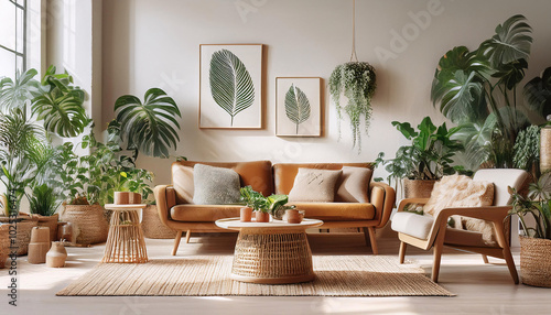 Wallpaper Mural Lush indoor plants surround a cozy, well-lit living space Torontodigital.ca