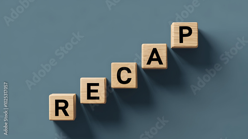 Wooden blocks spelling RECAP on a blue background, representing business and success. 
 photo