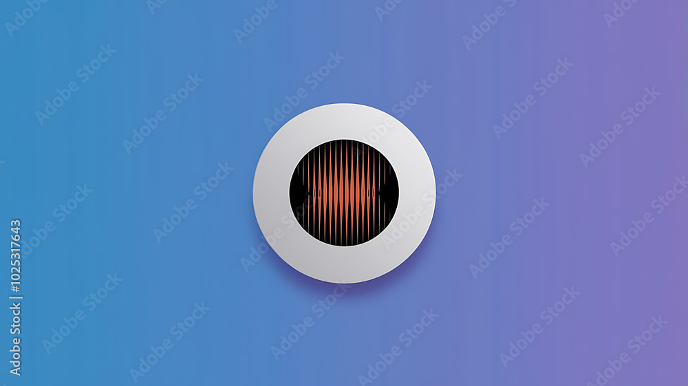 Abstract white circle with orange and black lines on blue and purple gradient background - Minimalist modern design, technology concept. 
