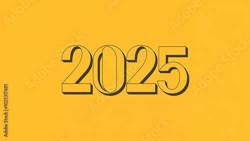 Bold black 2025 on yellow background, New Year celebration, optimism and hope. 