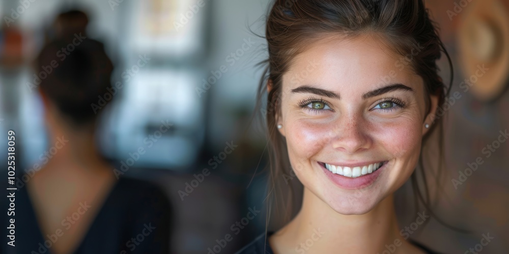 Smiling woman in a mockup portrait, representing confidence, joy, and success in her business ventures and creative skills Smiling woman in a mockup portrait, representing confidence, joy, and success in her business ventures and creative skills