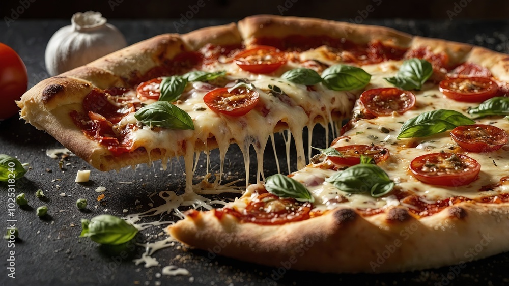 Close-Up of Delicious Margherita Pizza with Fresh Basil and TomatoesClose-Up of Delicious Margherita Pizza with Fresh Basil and Tomatoes Close-Up of Delicious Margherita Pizza with Fresh Basil and TomatoesClose-Up of Delicious Margherita Pizza with Fresh Basil and Tomatoes