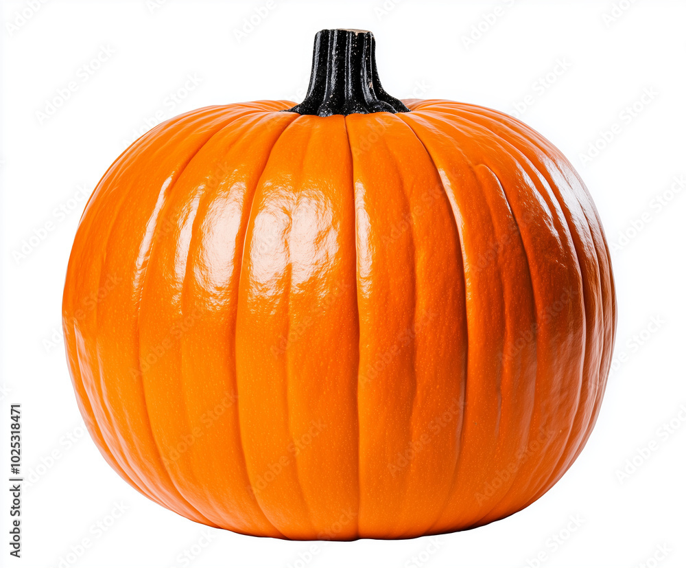 Obraz premium Vibrant orange pumpkin on a white background, perfect for autumn. Ideal for halloween and fall decorations, symbolizing harvest and nature
