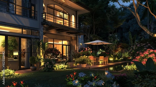 Night view of elegant villa