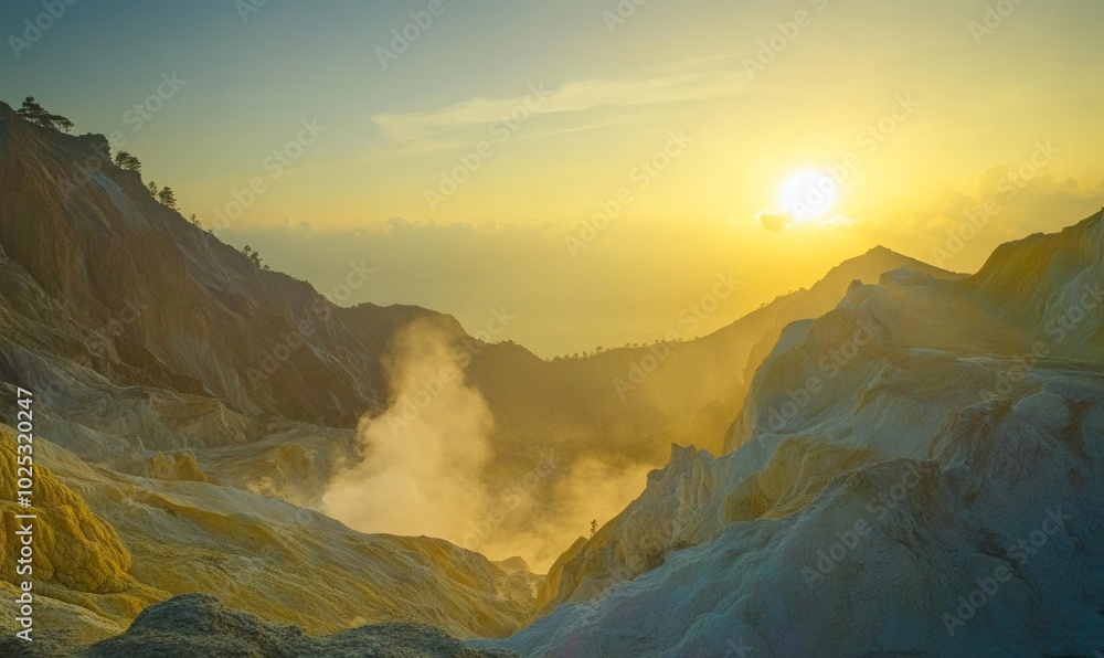 Golden sun light in highland sulfur mountains. Scenery nature view Golden sun light in highland sulfur mountains. Scenery nature view