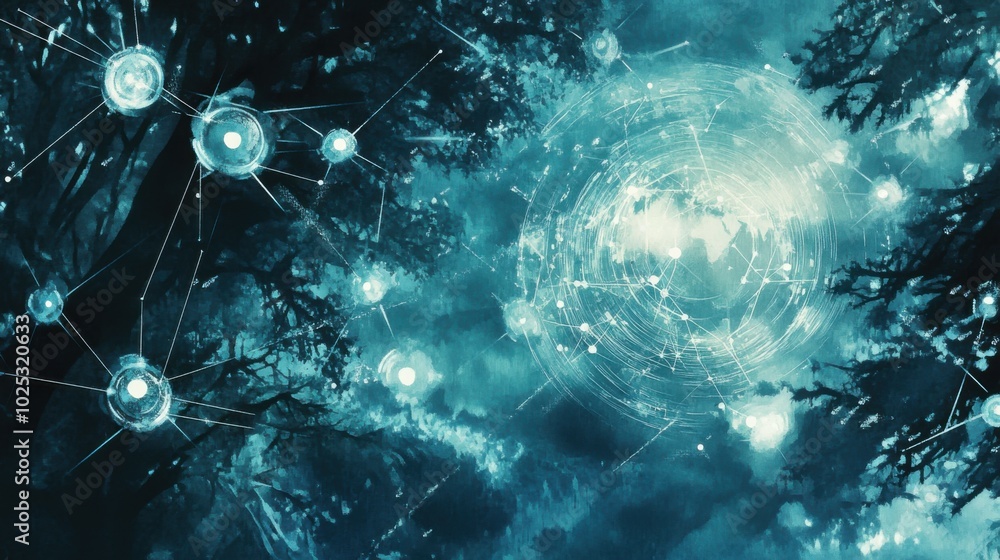 Digital network of blockchain nodes connected across the globe, with ...