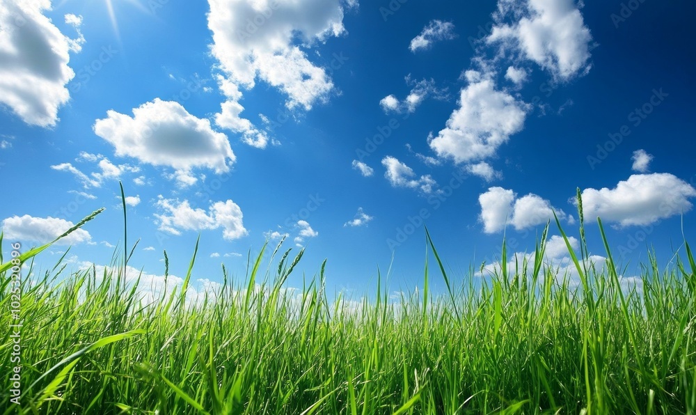 Fototapeta premium Landscape of high grass and blue sky
