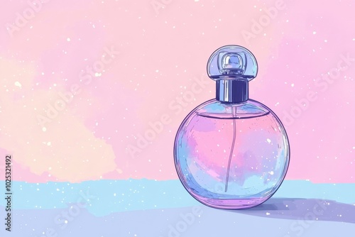 Whimsical Watercolor Illustration of Antique Perfume Atomizer Bottle. Watercolor Illustration in Pastel Colours