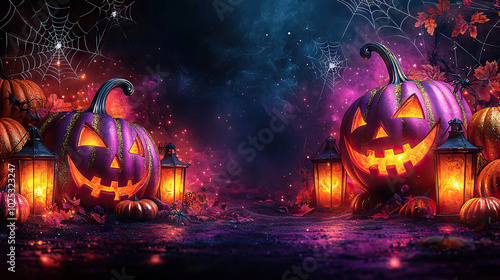 Vibrant Lantern Halloween Backdrop photo