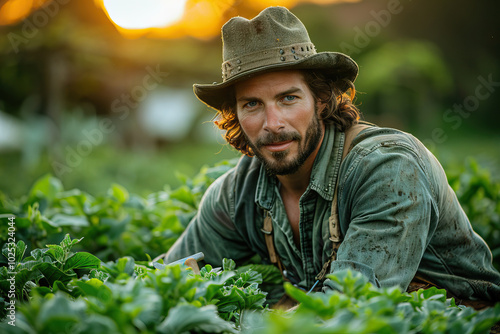 Sustainable Farmer in Lush Garden